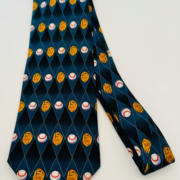 PARQUET Men's Baseball & Mitt Novelty Tie Diamond‎ Pattern 100% Polyester 60” - Picture 9 of 10